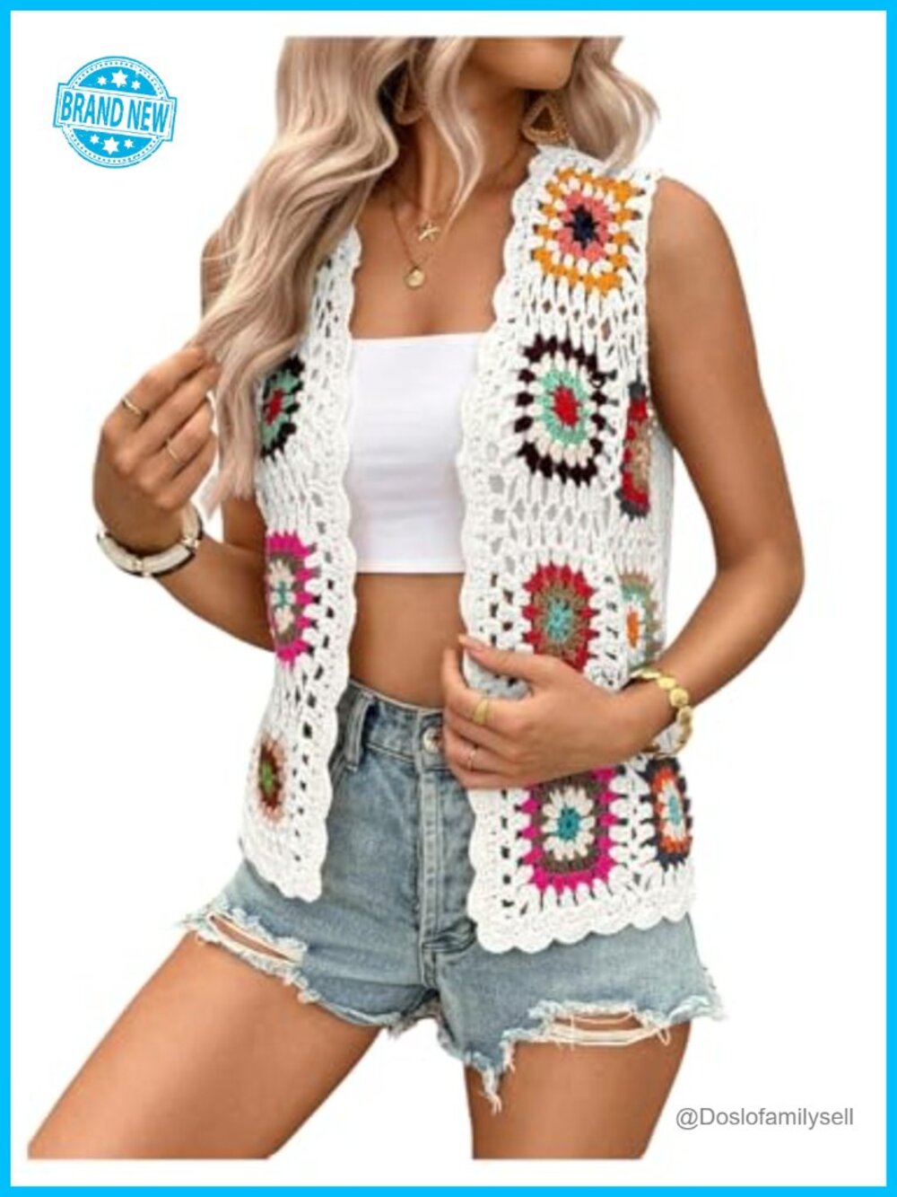 Crochet Floral Cardigan Lightweight Sleeveless Sweater Open Front Layering